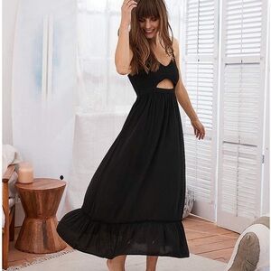 NWT Aerie Black Cutout V Neck Strappy Maxi Dress